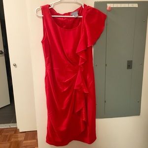 Eccoci by Carlisle Red One Sleeve Ruffle Dress